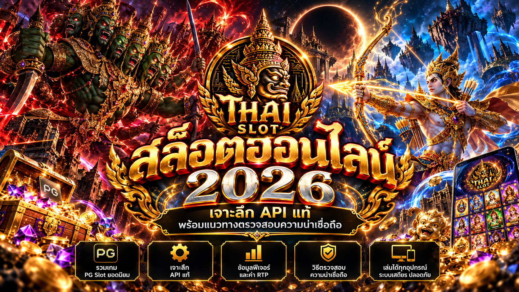 หน้าจอเกมสล็อตสมมติสำหรับอธิบายสัญลักษณ์และกติกา